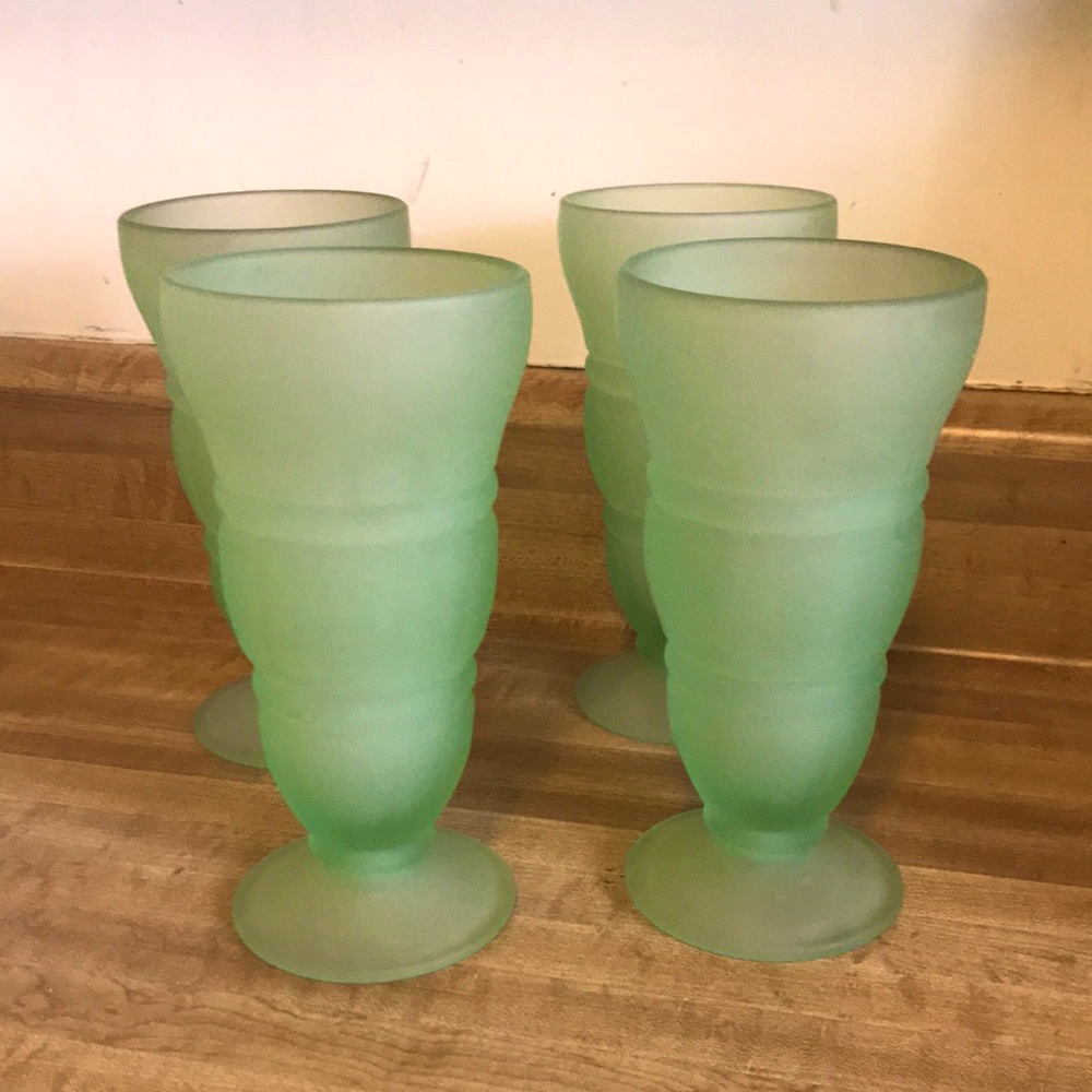 Vintage Frosted Mint Green Ice Cream Soda Glasses